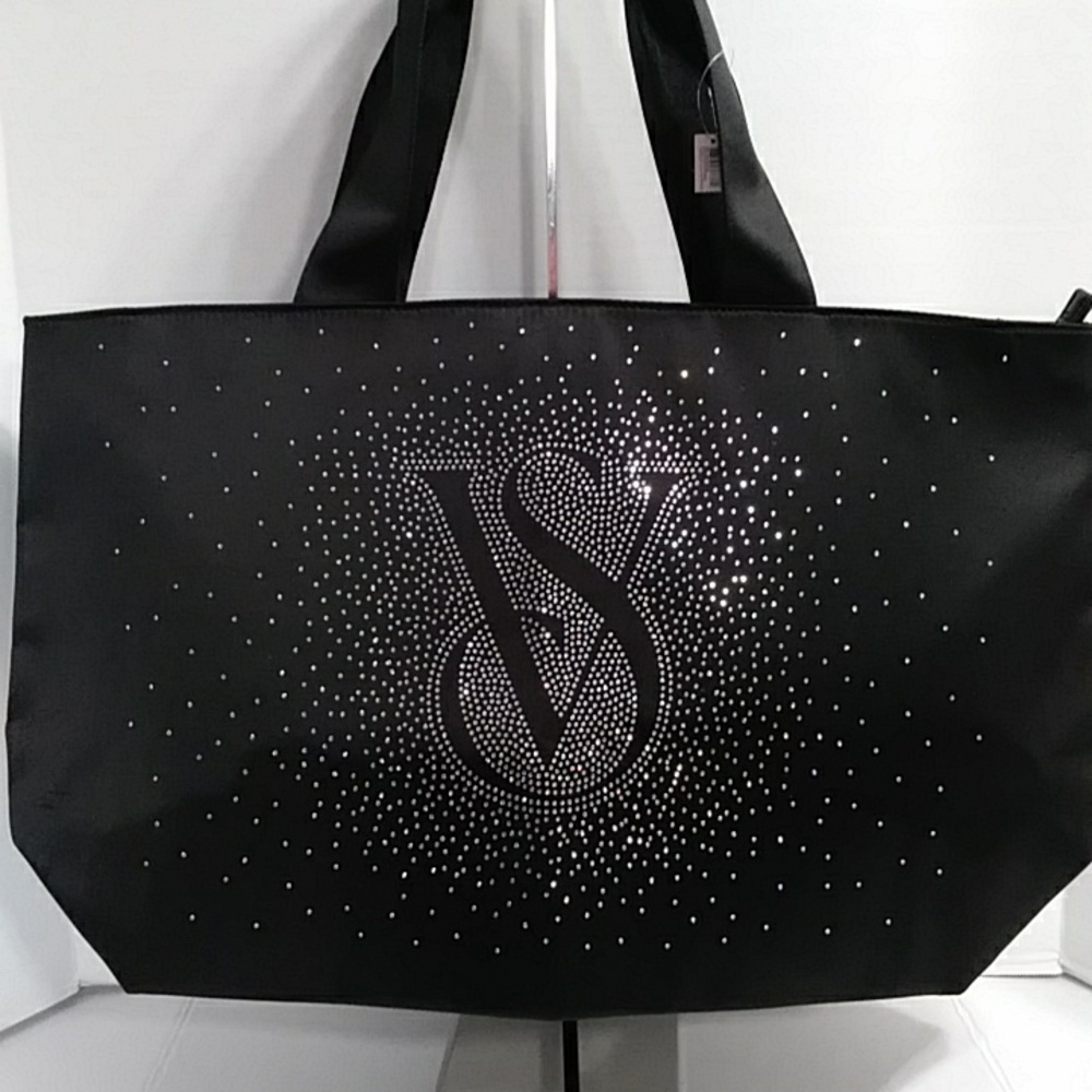 Victoria's Secret Black Tote With Sparkling Silver Design *NWT* - Picture 2 of 7